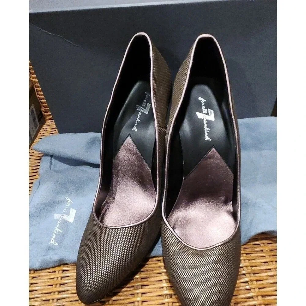 7 For All Mankind Elizabeth Pumps Gunmetal Metallic Shoes Stiletto Heels 8 M